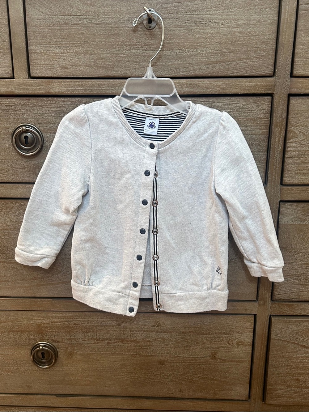 Petit Bateau Cream Knit Cardigan with Stripe Trim